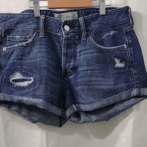 Abercrombie & Fitch Indigo Distressed Jean Shorts